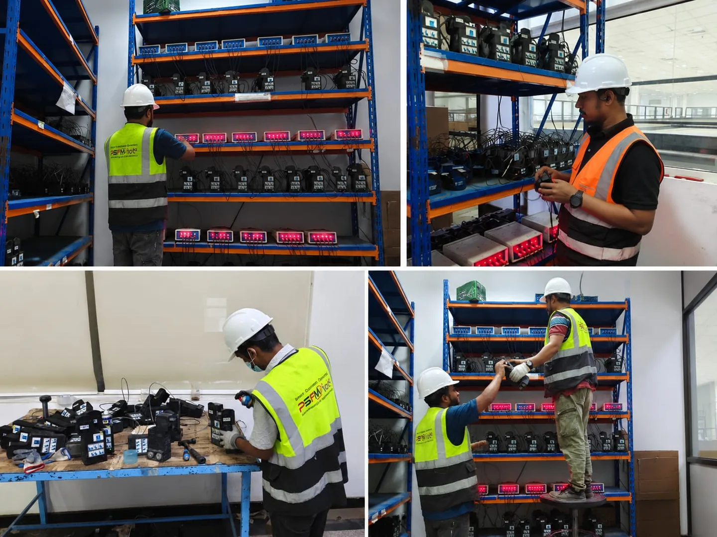 Collage of PSFM team members working with electrical equipment