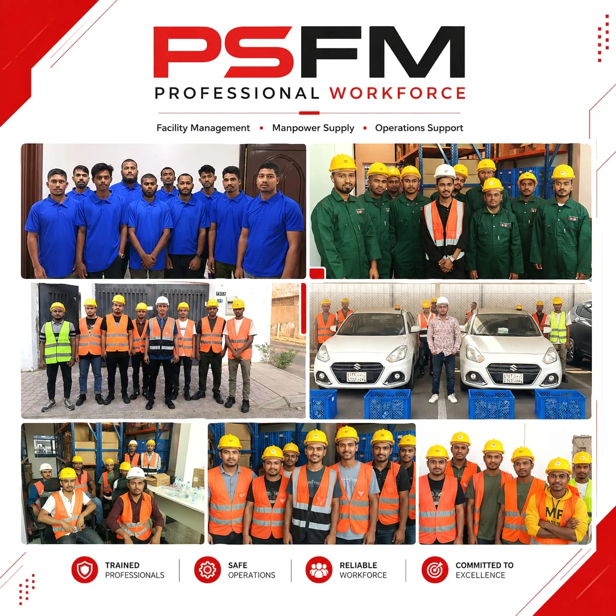 PSFM workforce collage showing facility and operational support teams