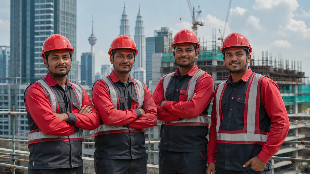 Illustrative Bangladeshi construction crew prepared for a Malaysia employer assessment