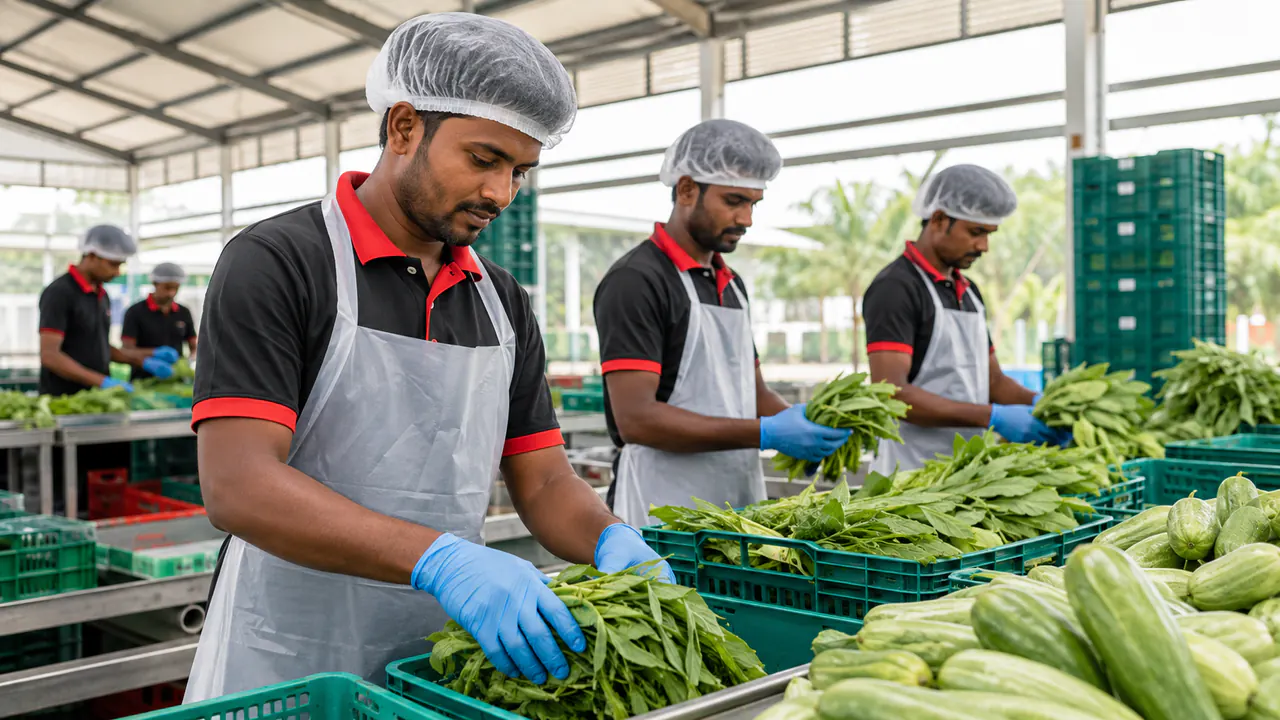 Illustrative Bangladeshi agriculture team packing fresh produce for Malaysia workforce planning