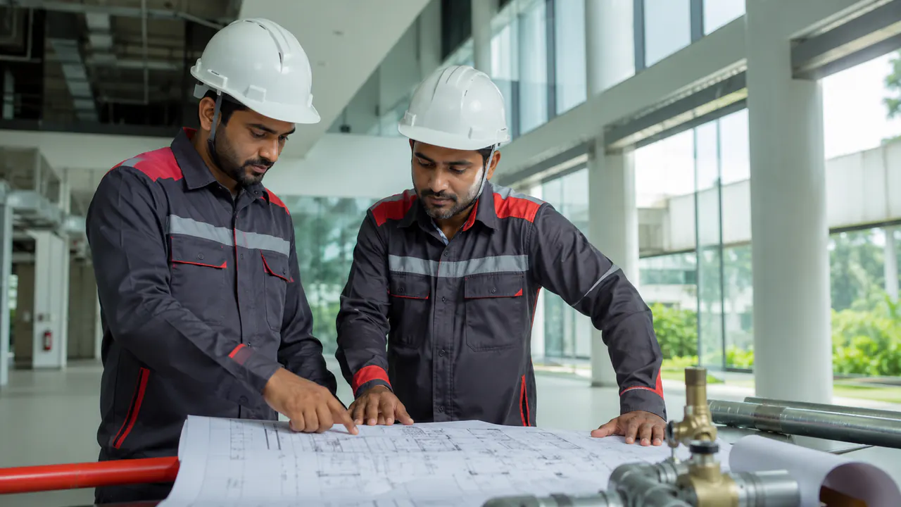 Illustrative Bangladeshi trades team reviewing MEP instructions for Malaysia workforce planning