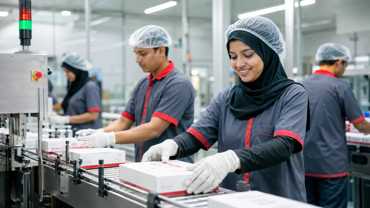 Illustrative Bangladeshi manufacturing team packaging products to a Malaysia employer traceability plan