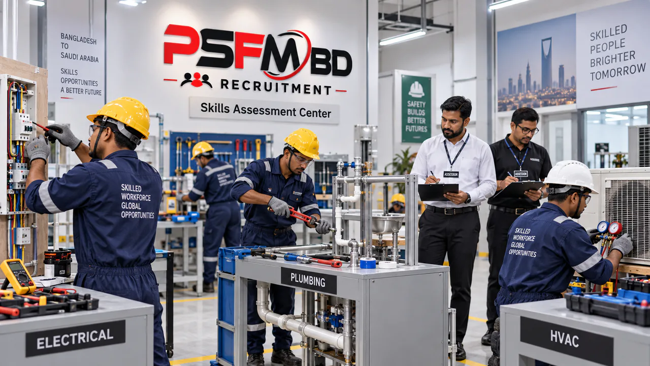 Illustrative electrical, plumbing and HVAC skills-assessment workflow for Bangladeshi workers
